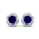 Natural Blue Sapphire Solitaire Swirl Stud Earrings Blue Sapphire - ( AAA ) - Quality - Rosec Jewels