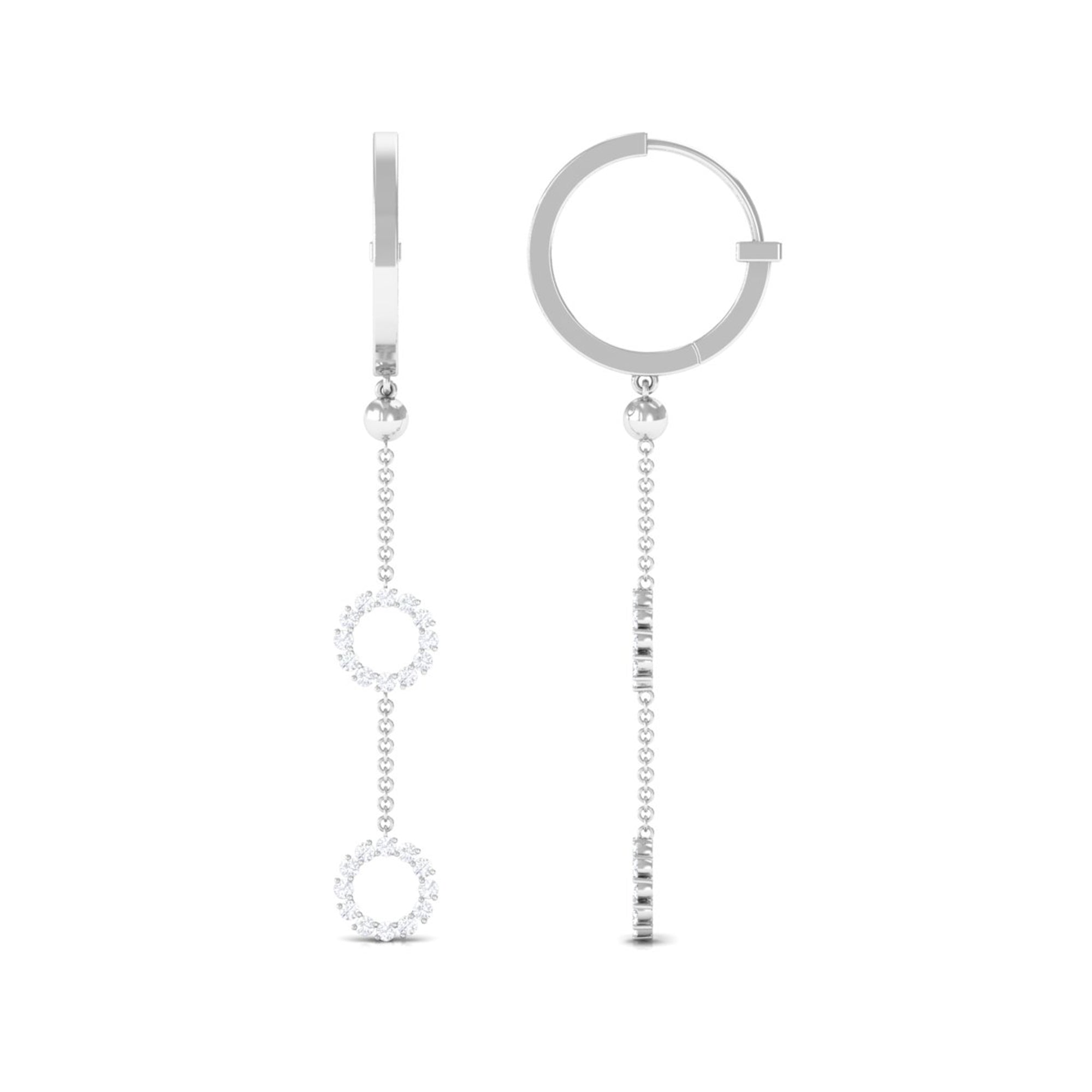 1 CT Open Circle Diamond Dangle Chain Hoop Earrings Diamond - ( HI-SI ) - Color and Clarity - Rosec Jewels