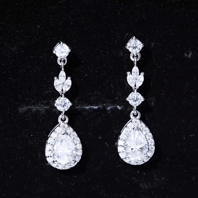 Certified Moissanite Wedding Dangling Earrings in Silver D-VS1 92.5 Sterling Silver - Rosec Jewels