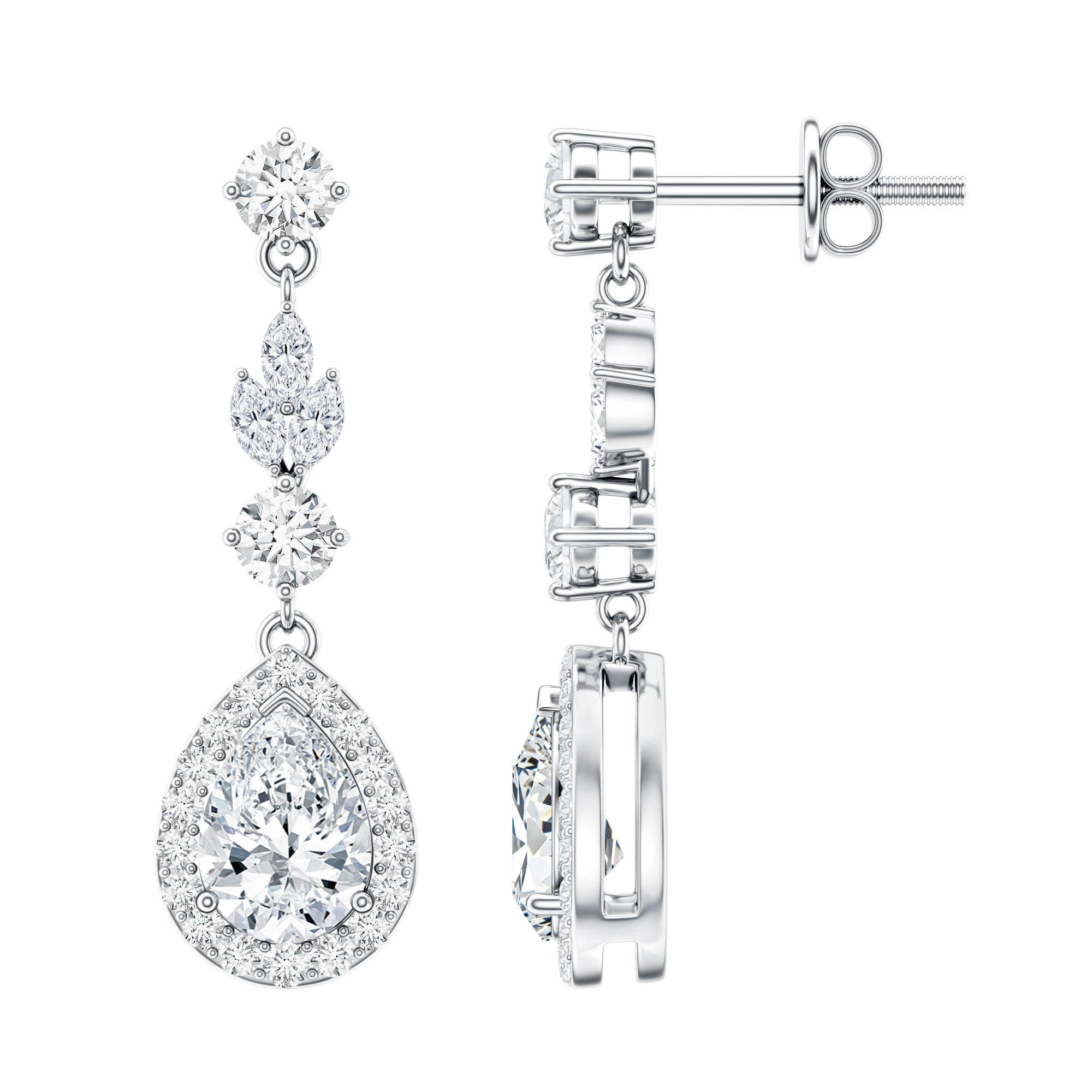 Certified Moissanite Wedding Dangling Earrings in Silver D-VS1 92.5 Sterling Silver - Rosec Jewels
