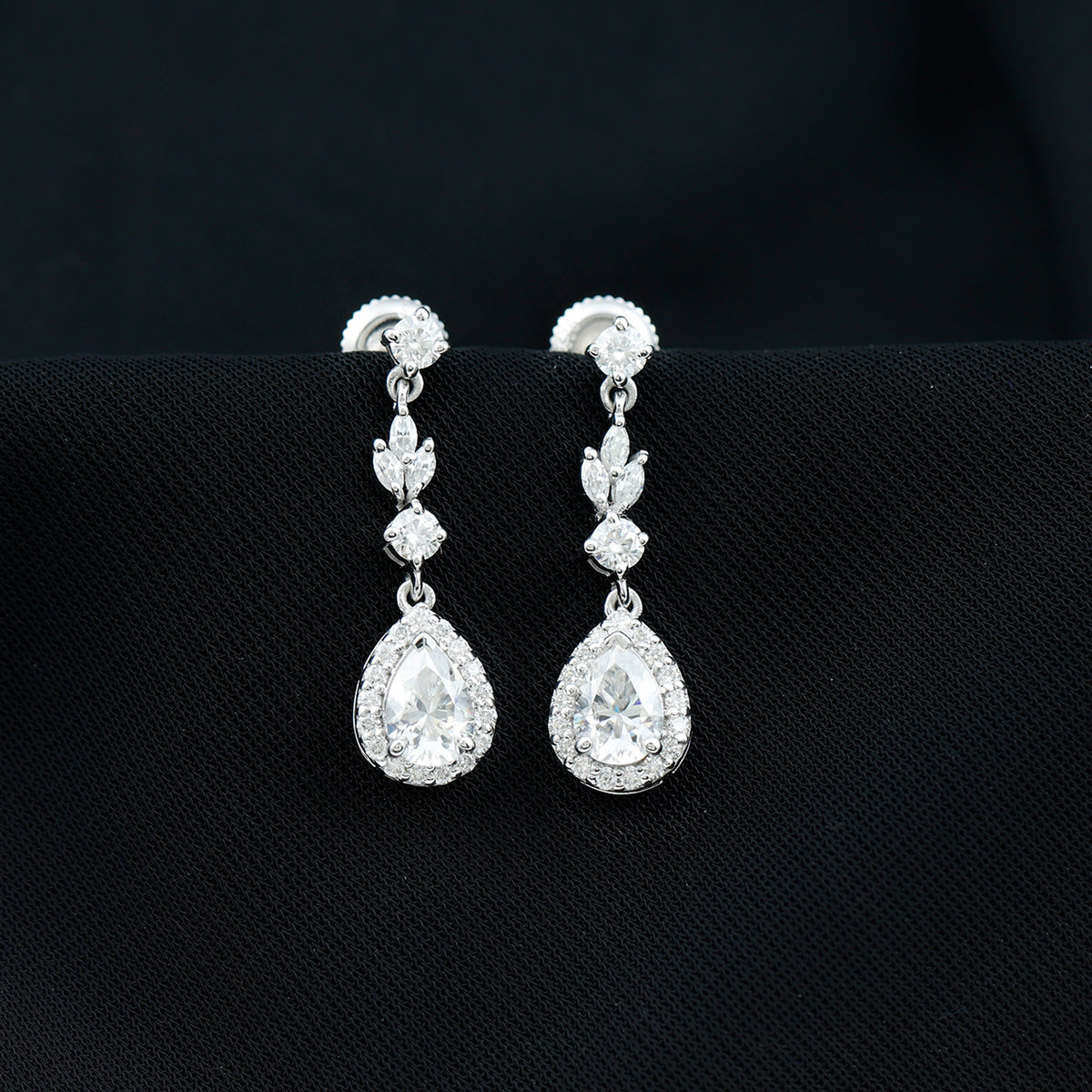 Classic Pear Shape Moissanite Bridal Dangle Earrings D-VS1 - Rosec Jewels