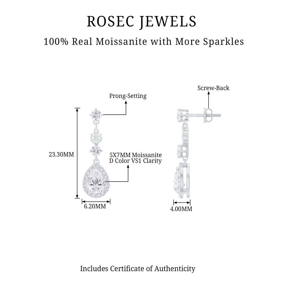2 CT Classic Moissanite Bridal Dangle Earrings in Gold Moissanite - ( D-VS1 ) - Color and Clarity - Rosec Jewels