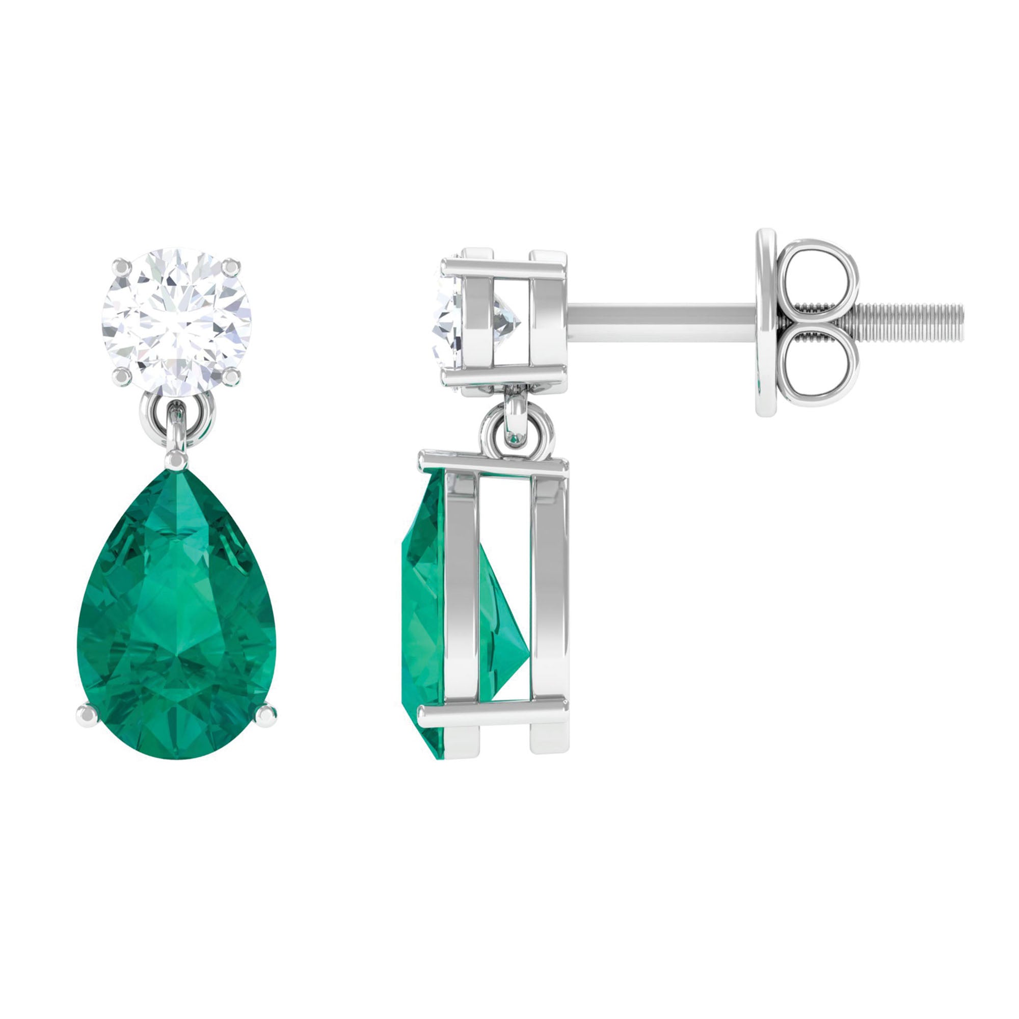 1 CT Emerald and Moissanite Simple Teardrop Earrings Emerald - ( AAA ) - Quality - Rosec Jewels