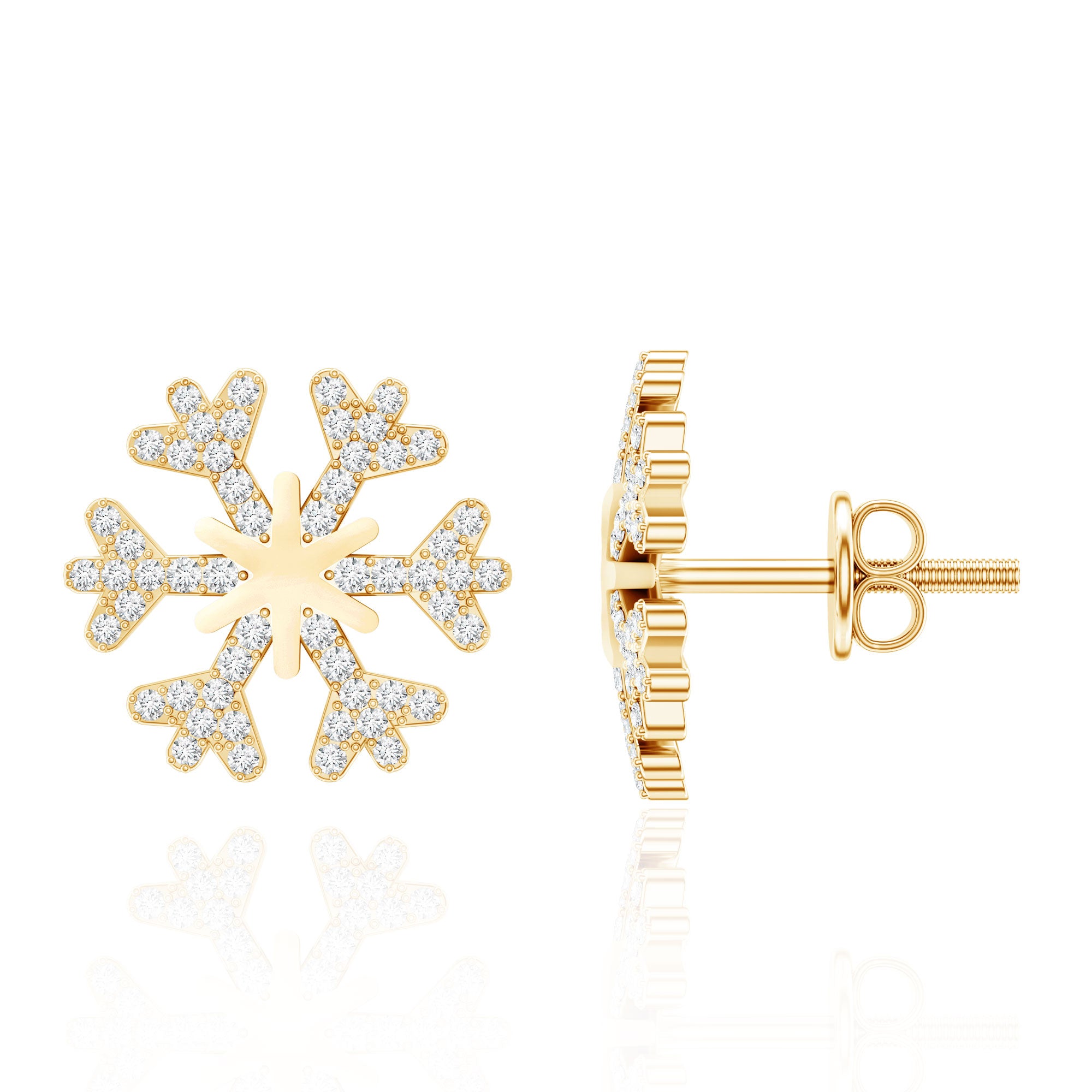 Natural Diamond Snowflake Earrings with Screw Back Natural - ( HI-SI ) - Rosec Jewels
