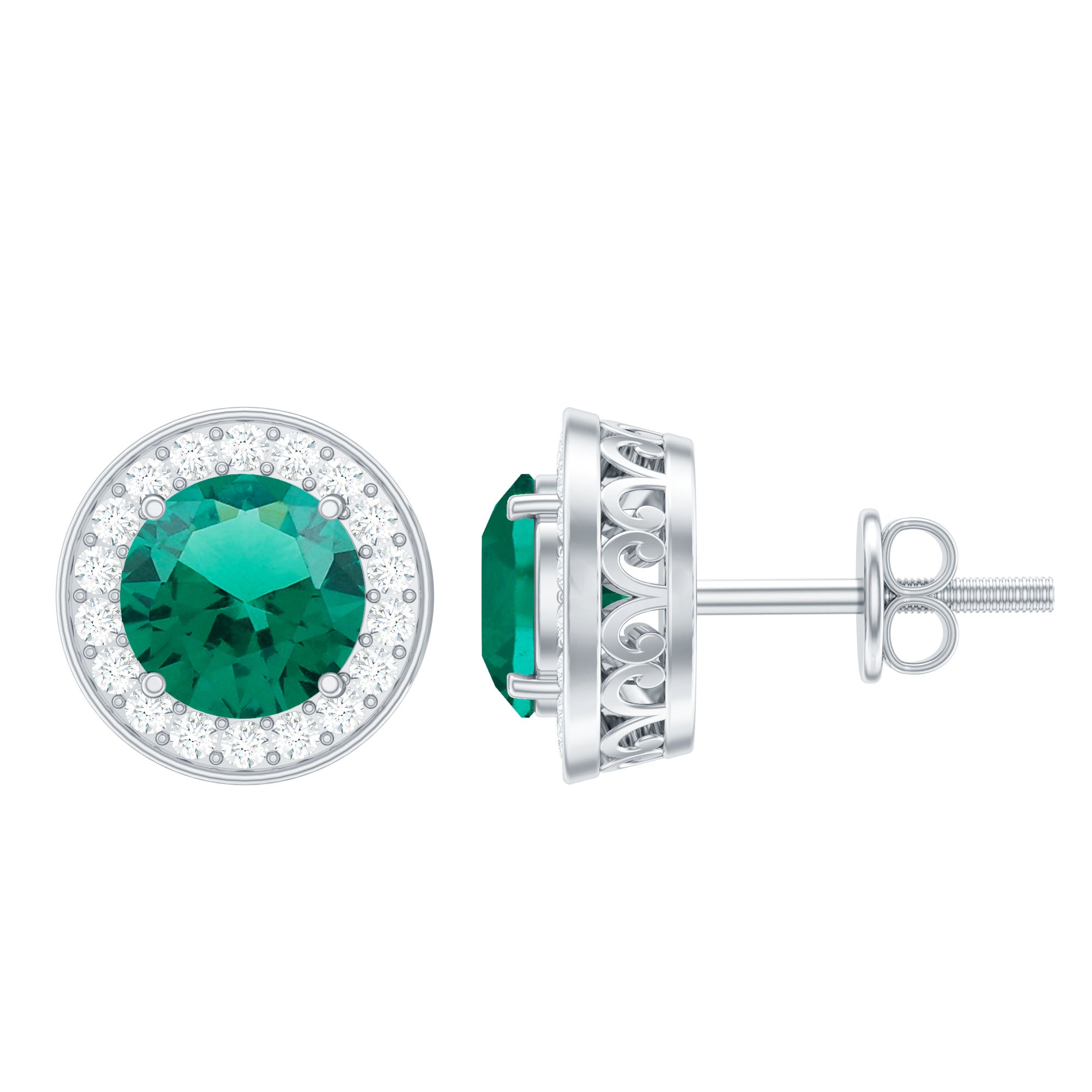 Lab Created Emerald and Diamond Wedding Stud Earrings – Rosec Jewels