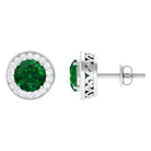 2.25 CT Created Emerald Stud Earrings with Diamond Halo Lab Created Emerald - ( AAAA ) - Quality - Rosec Jewels