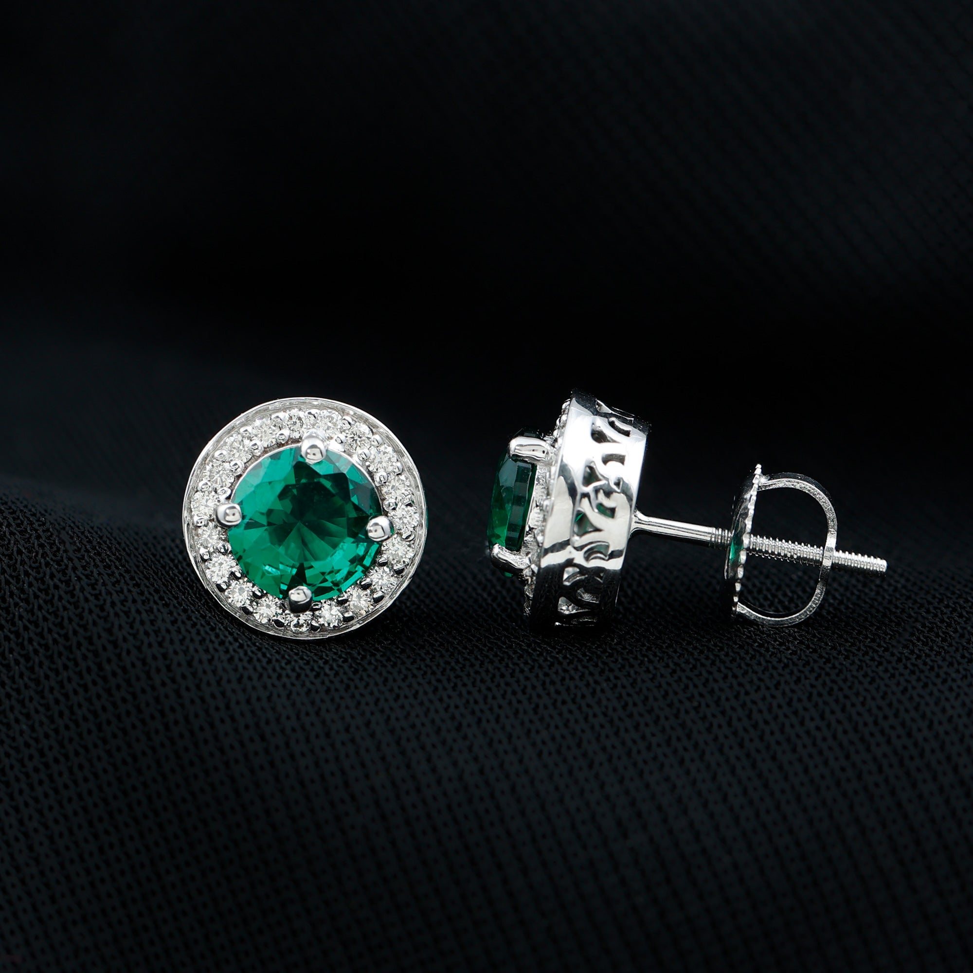 Lab Created Emerald and Diamond Wedding Stud Earrings – Rosec Jewels