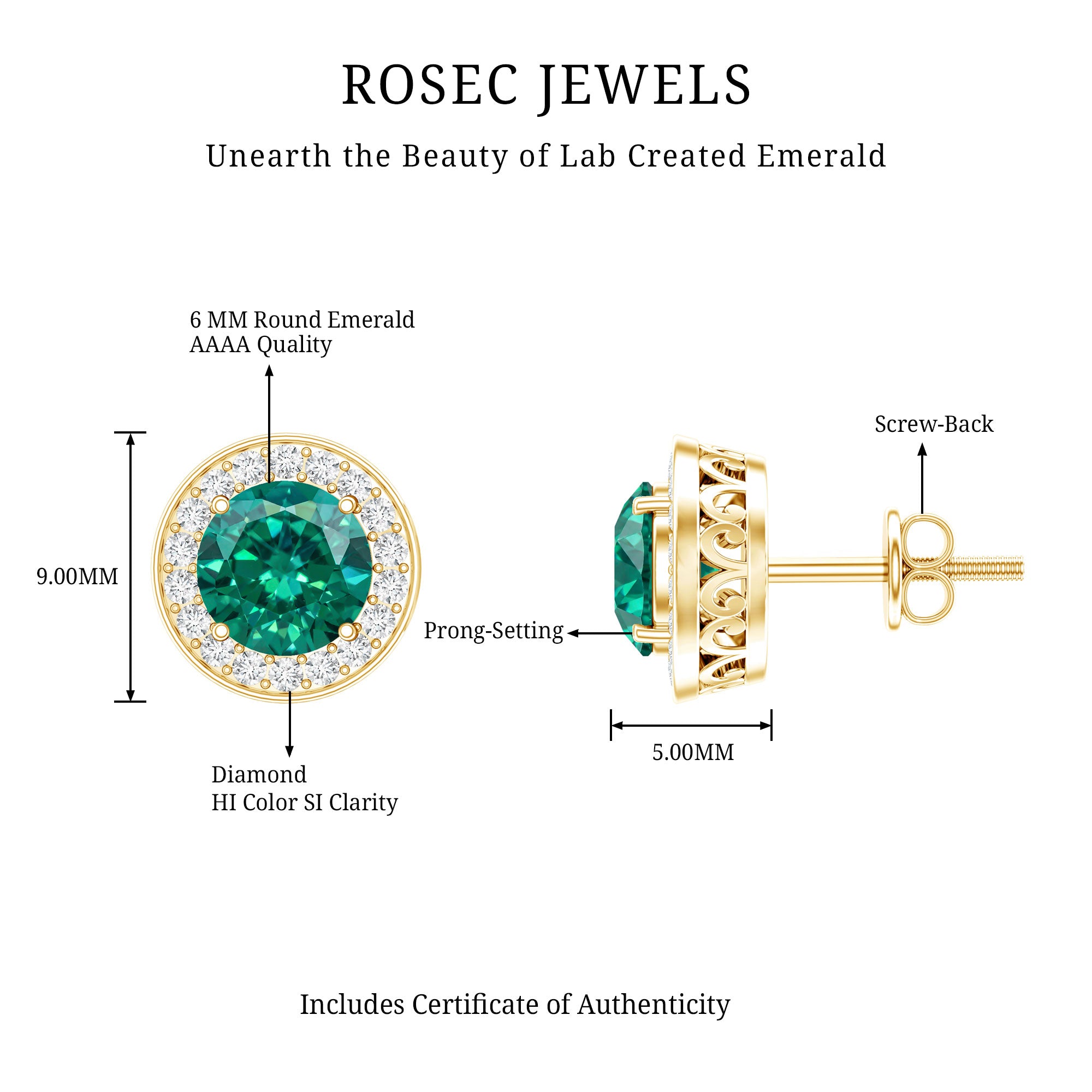 Lab Created Emerald and Diamond Wedding Stud Earrings – Rosec Jewels