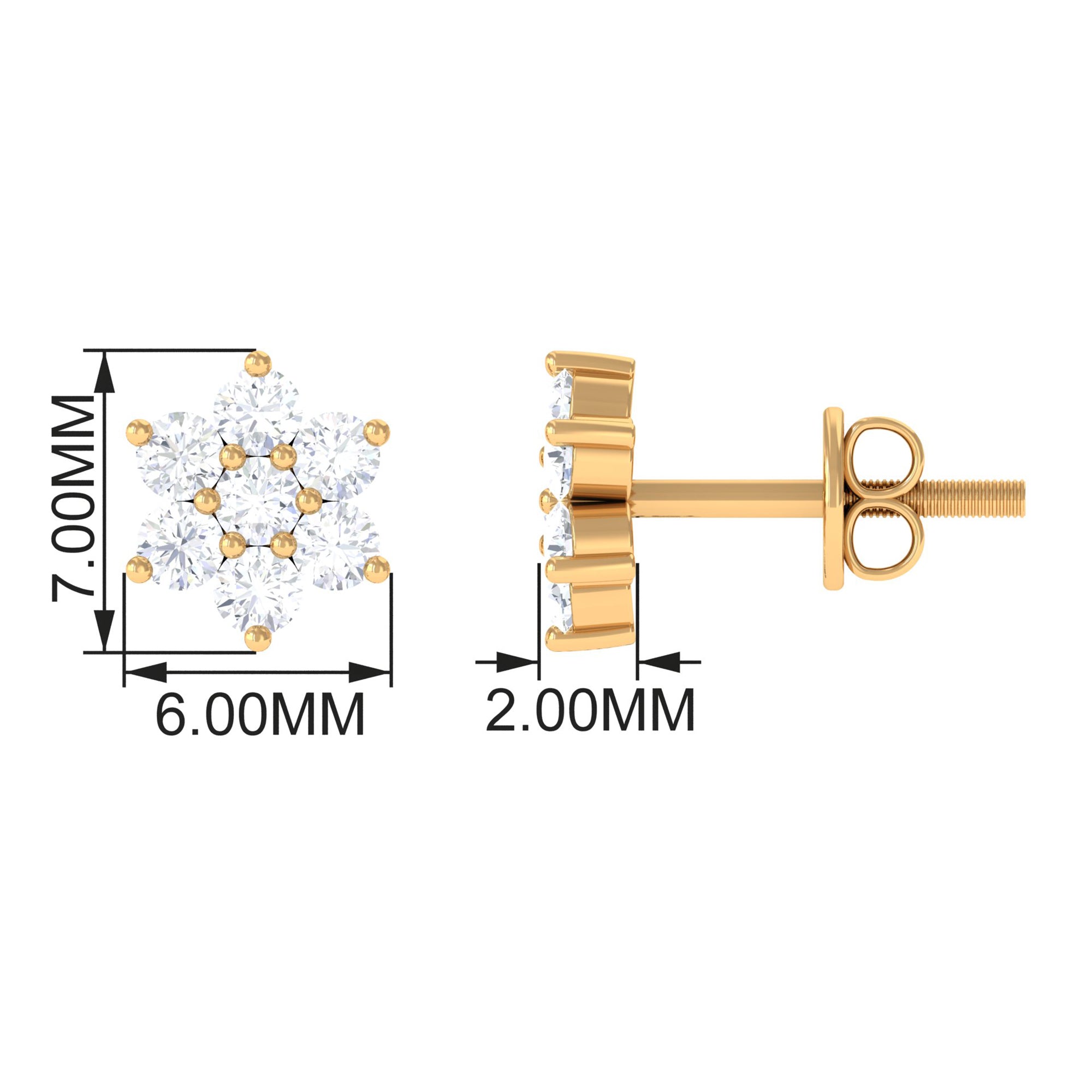 3/4 CT Real Diamond Flower Stud Earrings in Gold Diamond - ( HI-SI ) - Color and Clarity - Rosec Jewels