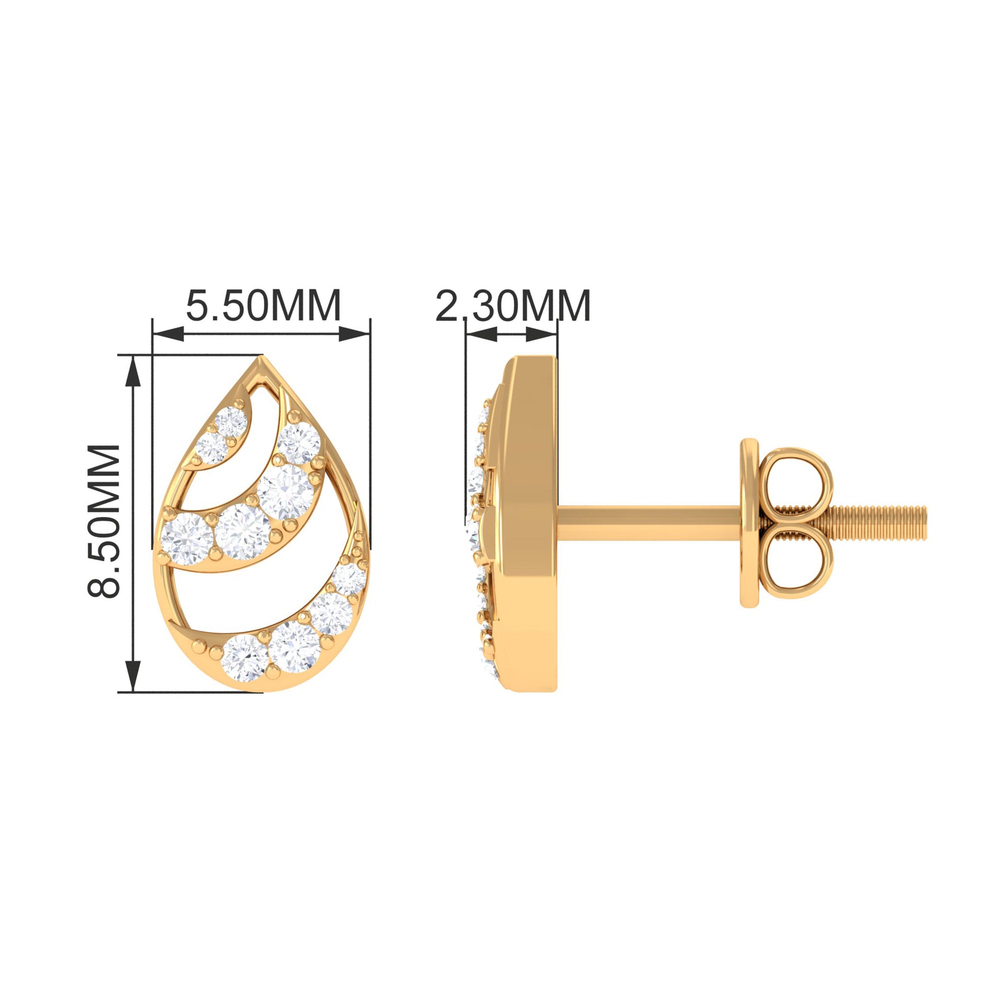 Natural Diamond Minimal Teardrop Stud Earrings Diamond - ( HI-SI ) - Color and Clarity - Rosec Jewels
