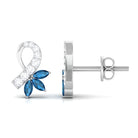 Floral Inspired London Blue Topaz and Diamond Stud Earrings London Blue Topaz - ( AAA ) - Quality - Rosec Jewels