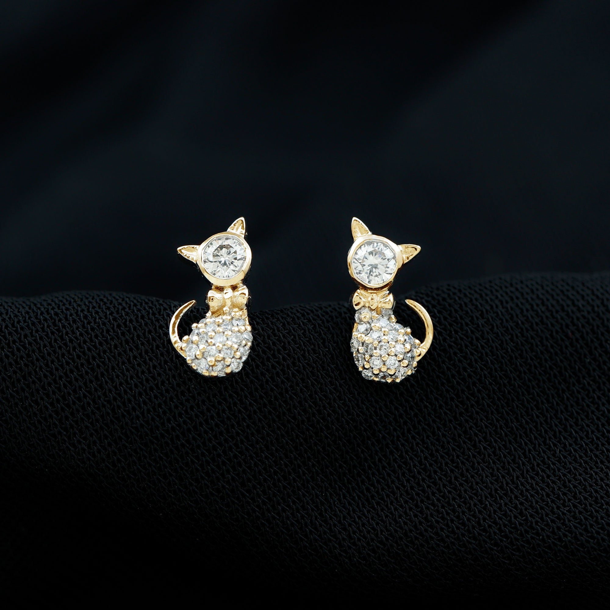 Certified Zircon Cat Screw Back Stud Earrings Zircon - ( AAAA ) - Quality - Rosec Jewels