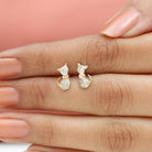 Certified Zircon Cat Screw Back Stud Earrings Zircon - ( AAAA ) - Quality - Rosec Jewels