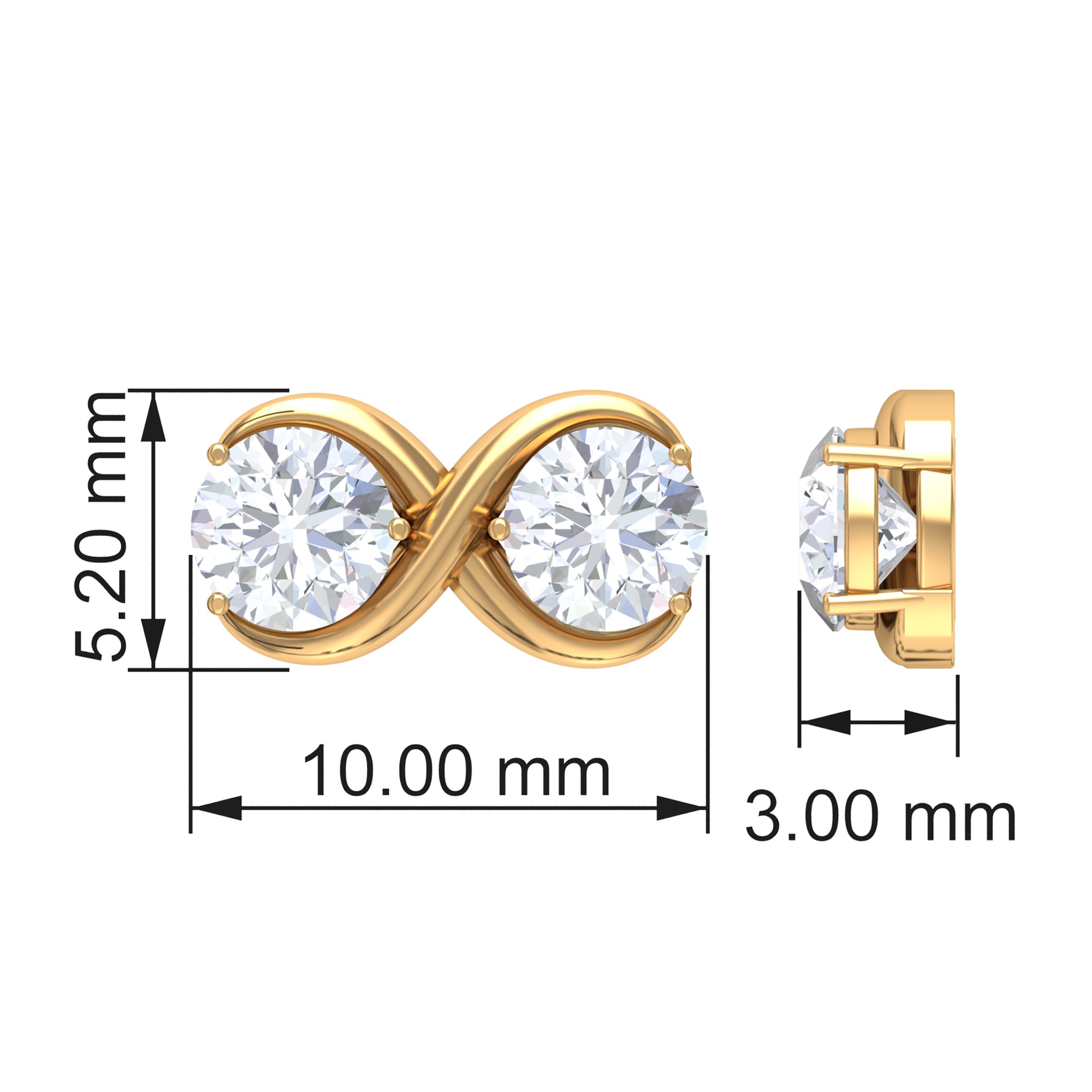 Simple Infinity Stud Earrings with Round Shape Zircon in Gold Zircon - ( AAAA ) - Quality - Rosec Jewels