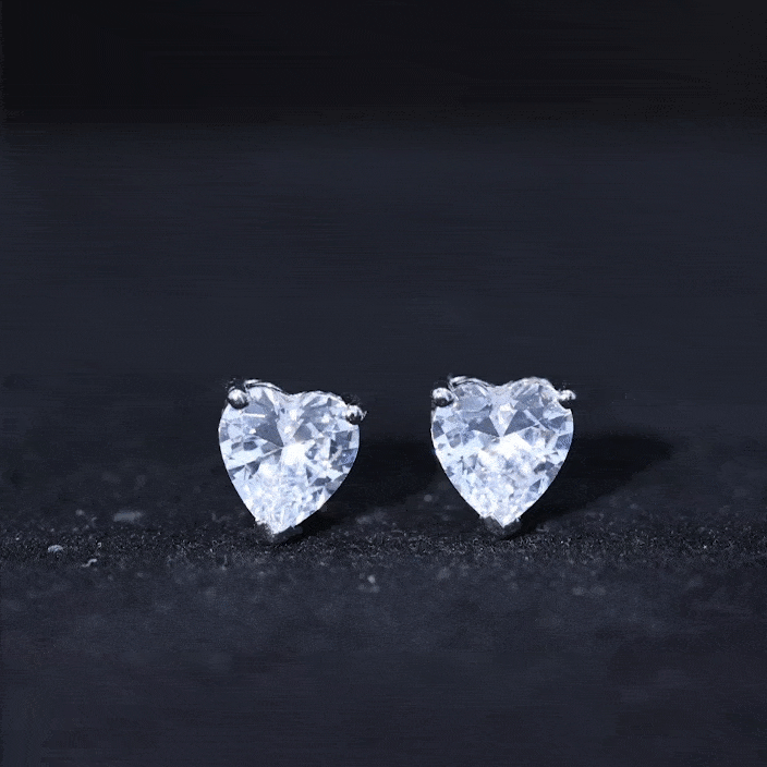 Heart Shape Cubic Zirconia Solitaire Stud Earrings Zircon - ( AAAA ) - Quality - Rosec Jewels