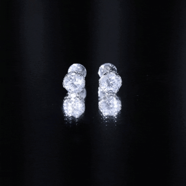 1 Carat Round Cubic Zirconia Crown Stud Earrings in Silver AAAAA 92.5 Sterling Silver - Rosec Jewels