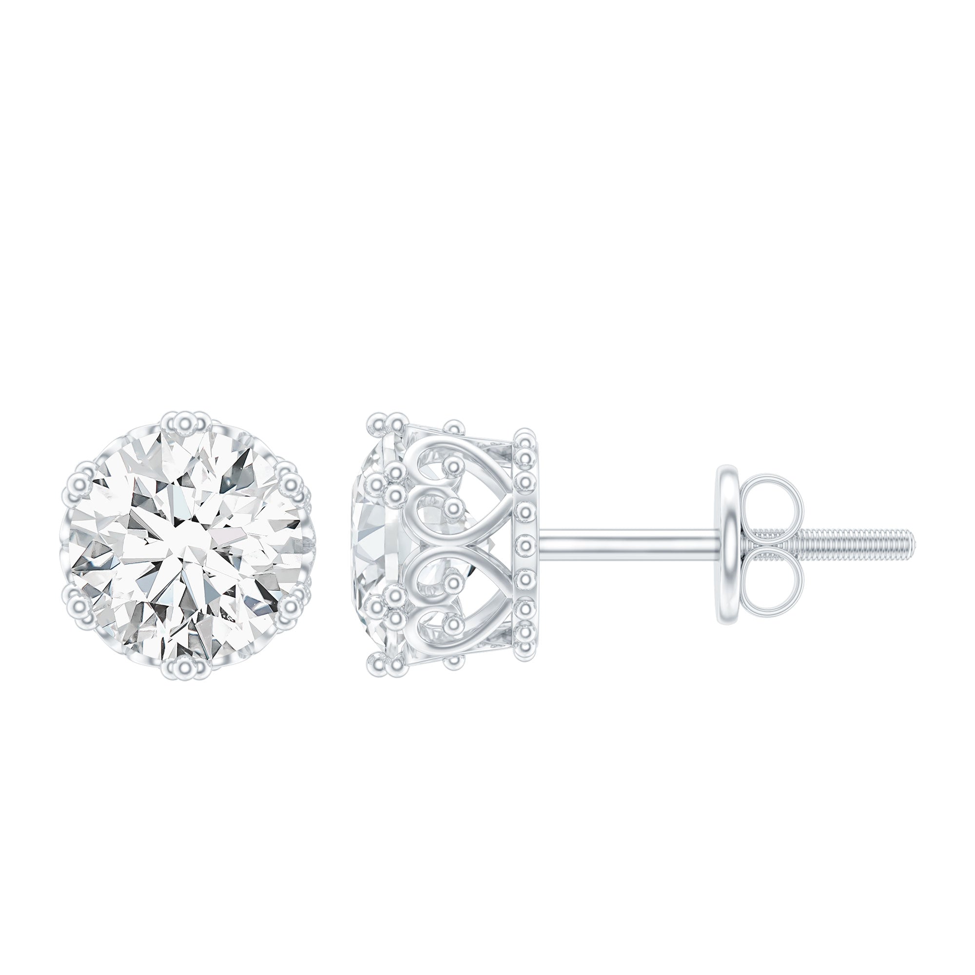 2 CT Round Cut Zircon Solitaire Stud Earrings in Crown Setting