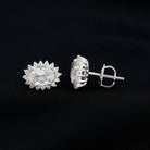 Certified 2 Carat Oval Cubic Zirconia Halo Stud Earrings in Silver AAAAA 92.5 Sterling Silver - Rosec Jewels