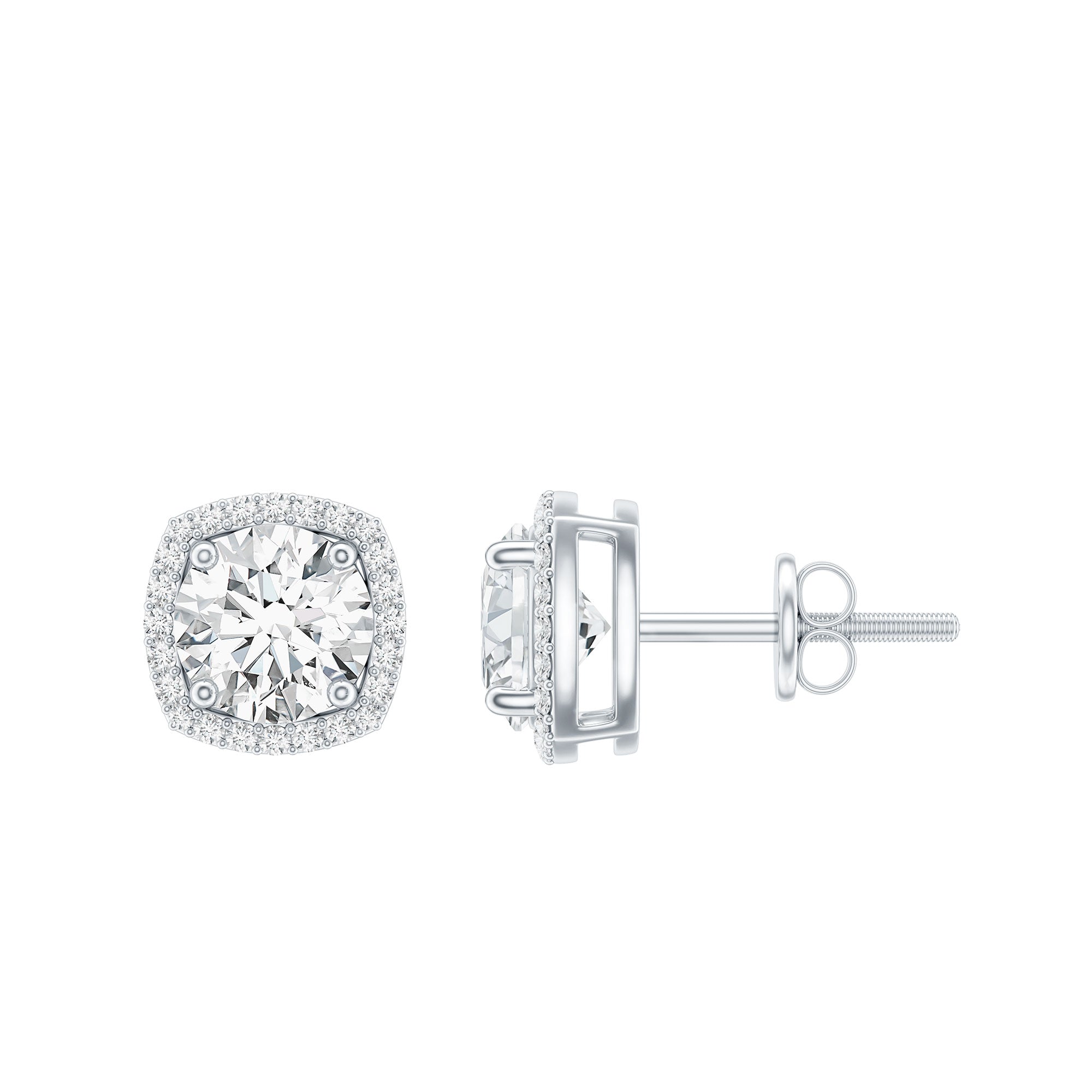Womens 2 Carat Cubic Zirconia Halo Stud Earrings in 14K Gold Plated Silver AAAAA 92.5 Sterling Silver - Rosec Jewels