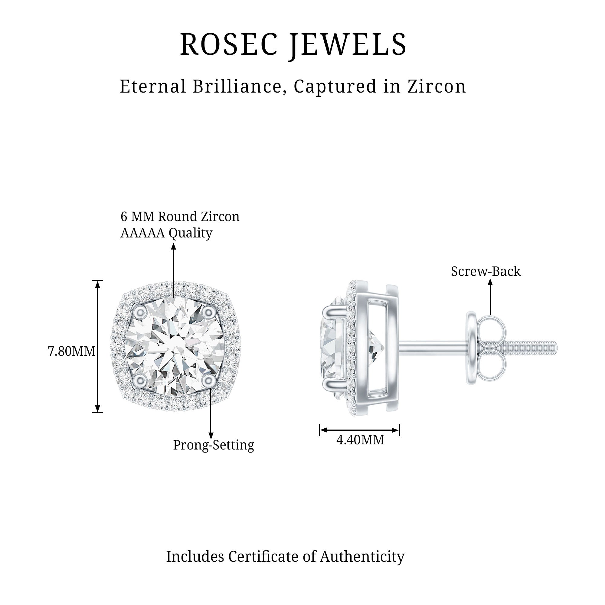 Womens 2 Carat Cubic Zirconia Halo Stud Earrings in 14K Gold Plated Silver AAAAA 92.5 Sterling Silver - Rosec Jewels