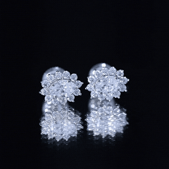 Oval Shaped CZ Diamond Halo Stud Earrings with Screw Back AAAAA 92.5 Sterling Silver - Rosec Jewels