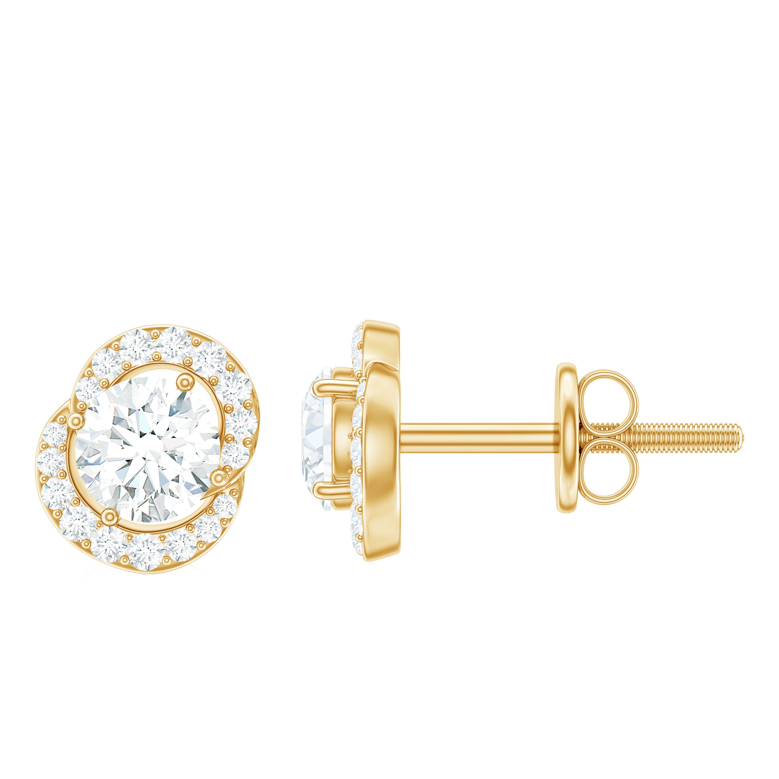 3/4 CT Round Zircon Minimal Stud Earrings in Gold Zircon - ( AAAA ) - Quality - Rosec Jewels