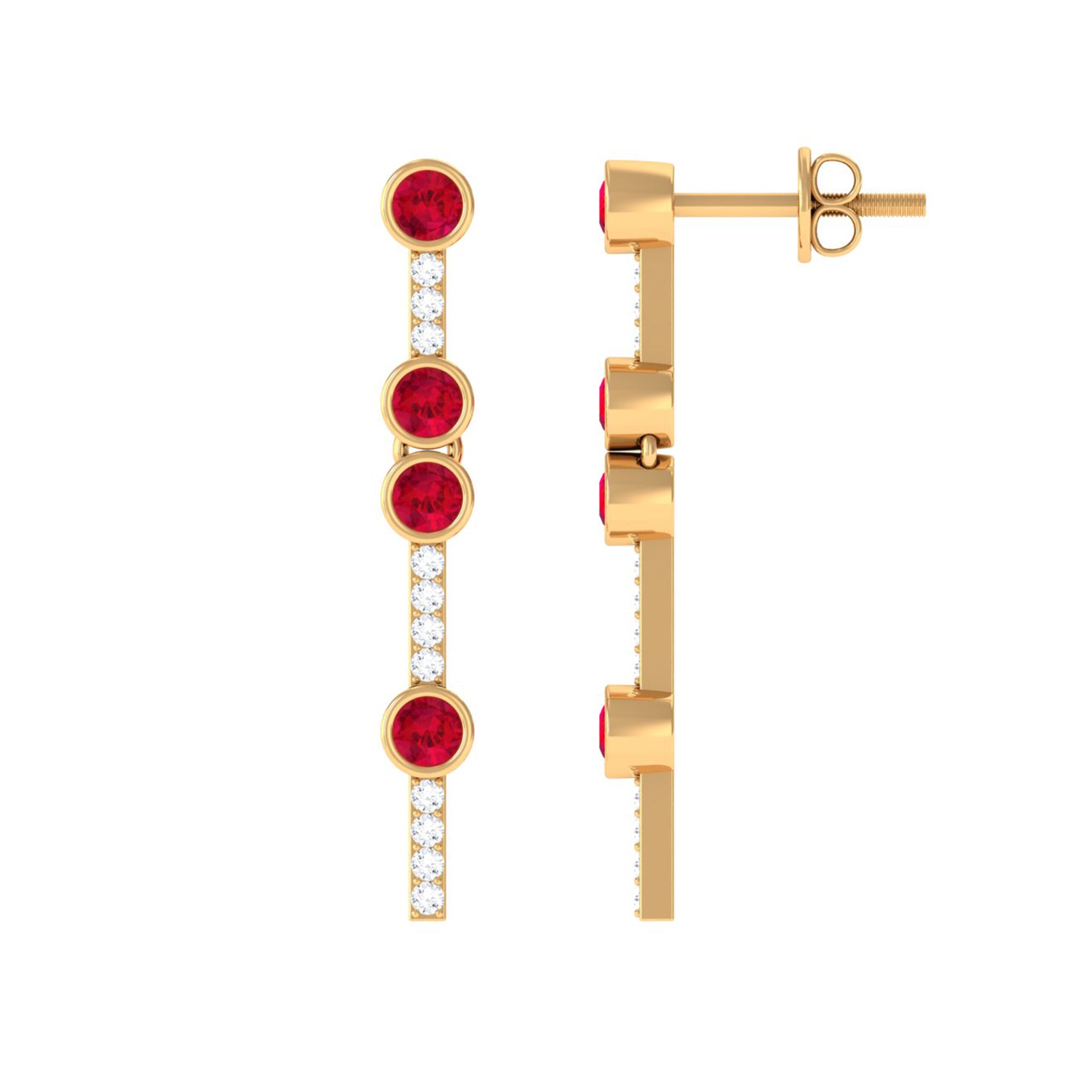 Created Ruby and Diamond Dangle Earrings Lab Created Ruby - ( AAAA ) - Quality - Rosec Jewels