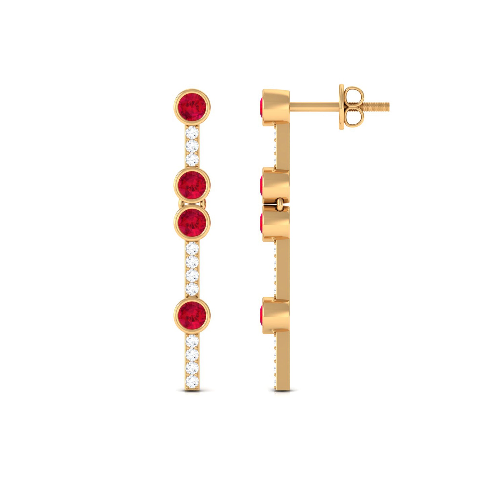 Created Ruby and Diamond Dangle Earrings Lab Created Ruby - ( AAAA ) - Quality - Rosec Jewels