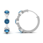Bezel Set London Blue Topaz 3 Stone Hinged Hoop Earrings with Diamond London Blue Topaz - ( AAA ) - Quality - Rosec Jewels