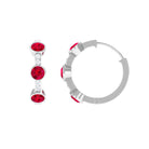 Bezel Set Created Ruby 3 Stone Hinged Hoop Earrings with Diamond Lab Created Ruby - ( AAAA ) - Quality - Rosec Jewels