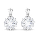 Certified Moissanite Flower Halo Drop Earrings Moissanite - ( D-VS1 ) - Color and Clarity - Rosec Jewels