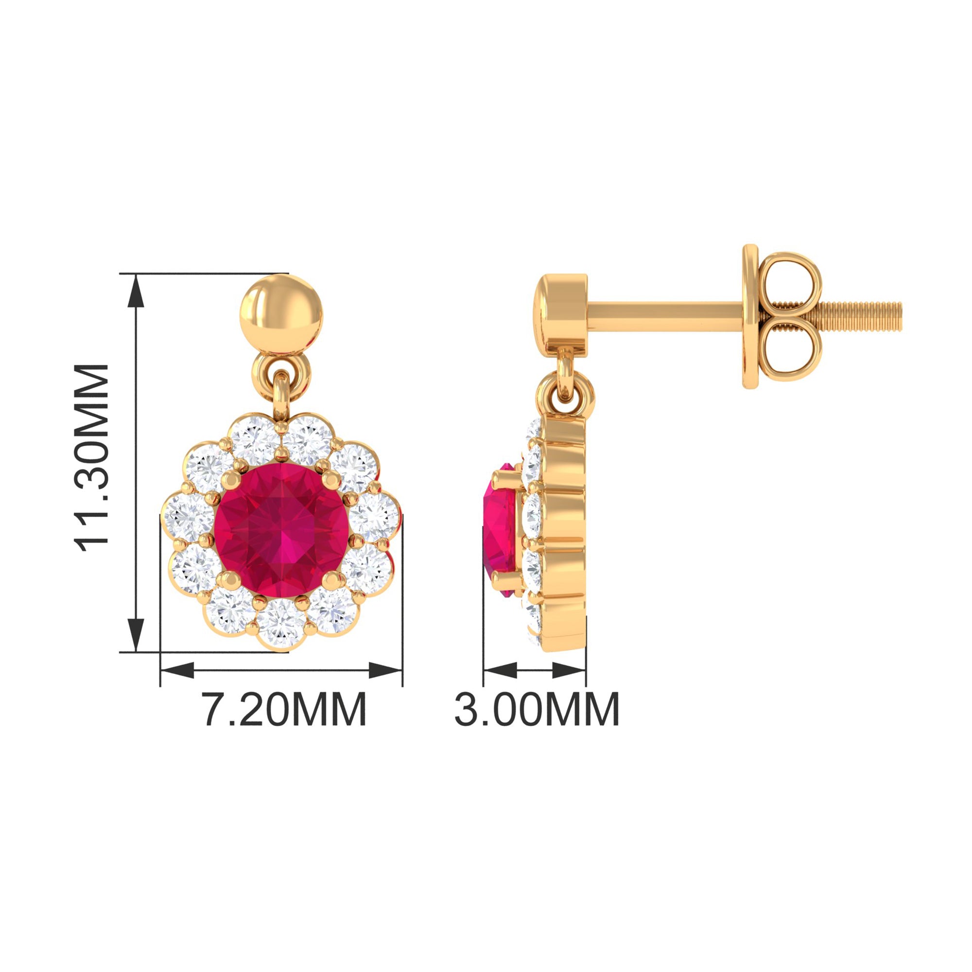 Natural Ruby Flower Drop Earrings with Diamond Halo Ruby - ( AAA ) - Quality - Rosec Jewels