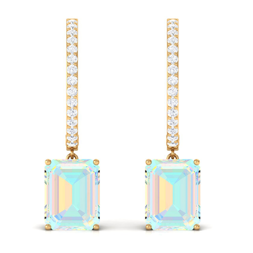 Rosec Jewels-Emerald Cut Ethiopian Opal Minimal Hinged Hoop Drop Earrings with Moissanite