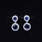 3 CT Created Blue Sapphire and Moissanite Halo Dangle Earrings Lab Created Blue Sapphire - ( AAAA ) - Quality - Rosec Jewels