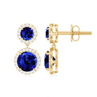Lab Created Blue Sapphire Wedding Dangle Earrings with Moissanite Halo AAAA - Rosec Jewels