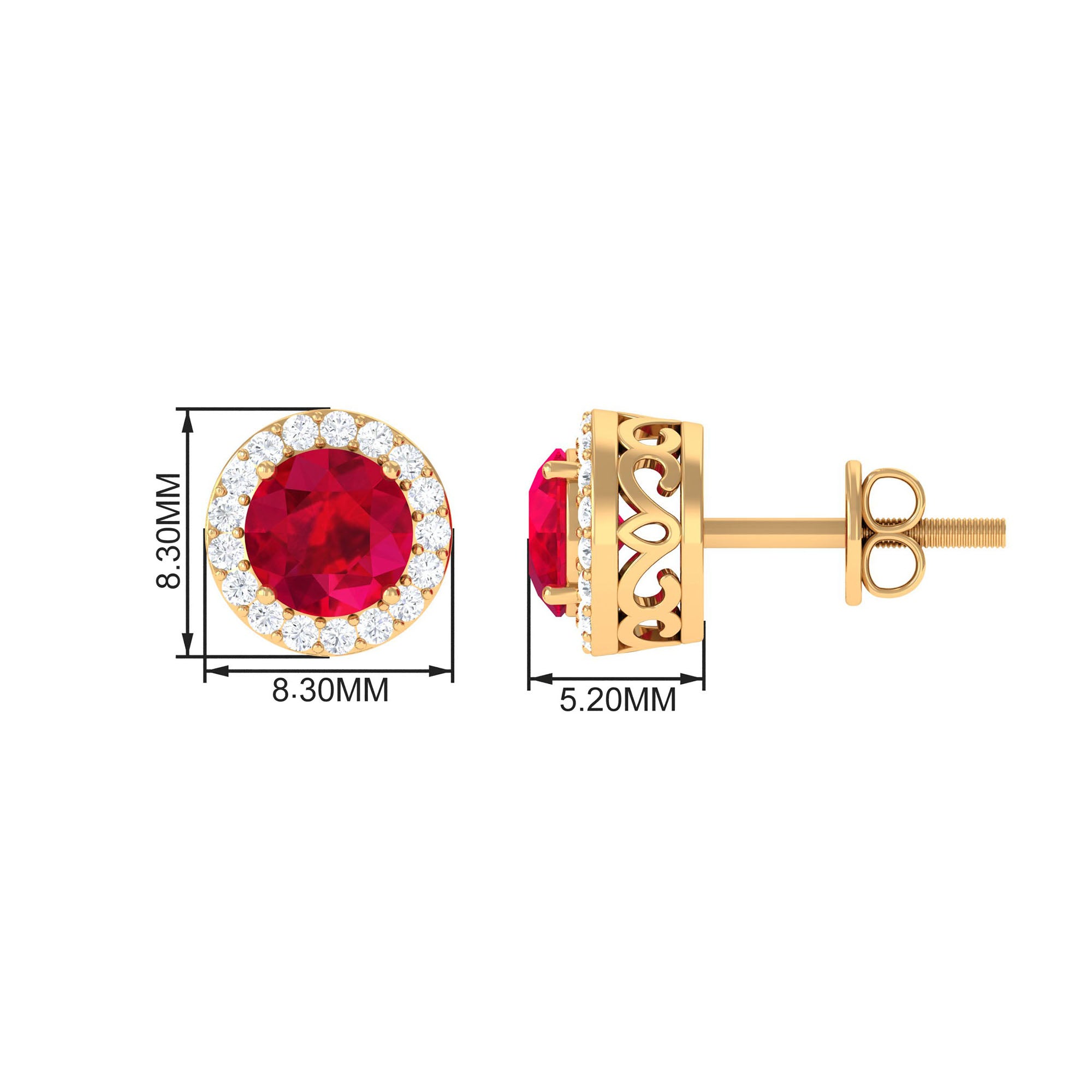 Created Ruby and Diamond Classic Halo Stud Earrings Lab Created Ruby - ( AAAA ) - Quality - Rosec Jewels