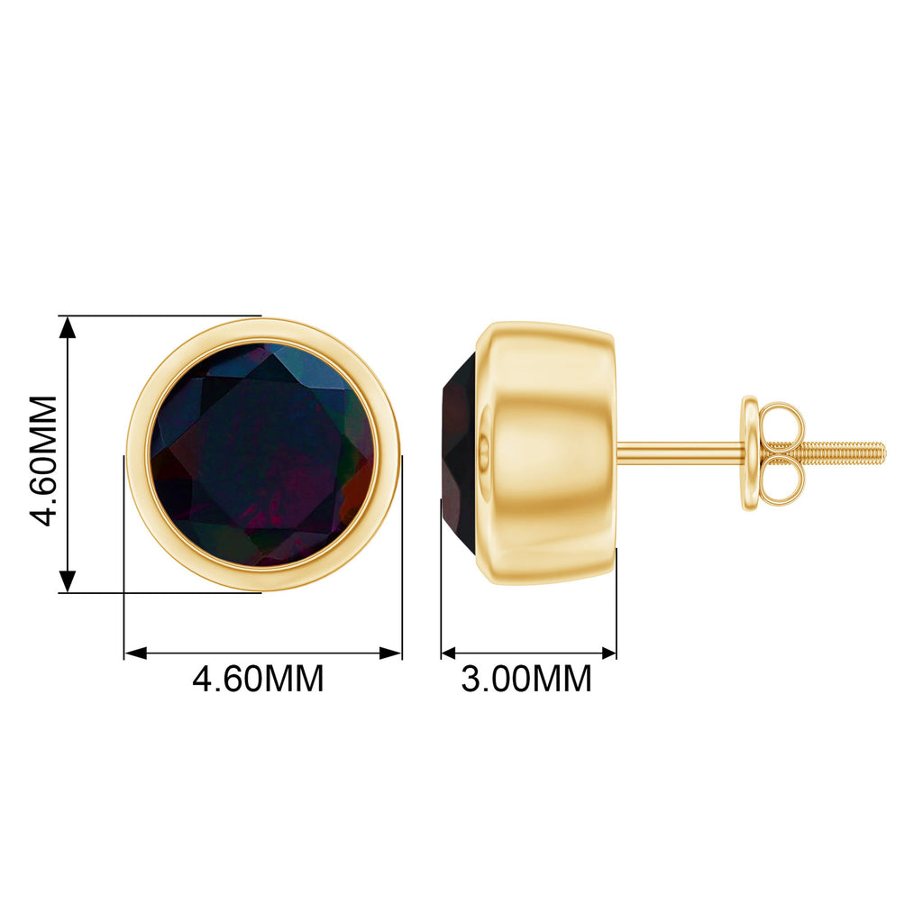 Round Shape Black Opal Solitaire Stud Earrings in Bezel Setting Black Opal - ( AAA ) - Quality - Rosec Jewels