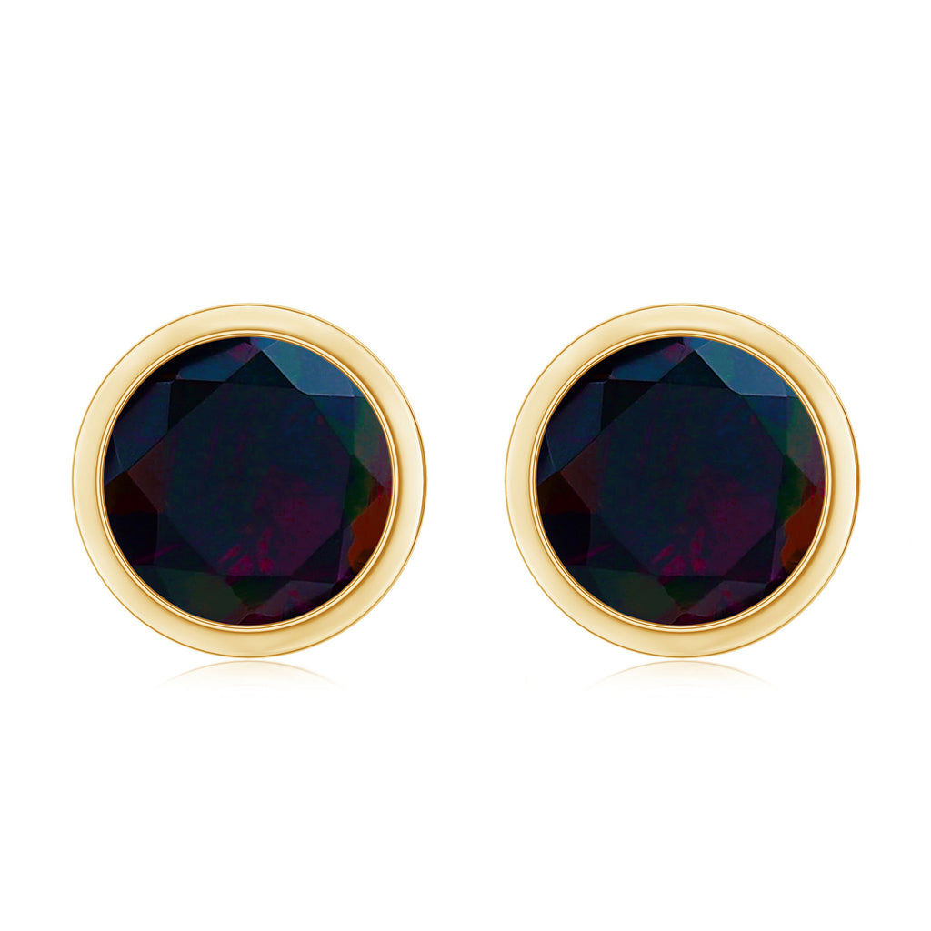 Round Shape Black Opal Solitaire Stud Earrings in Bezel Setting Black Opal - ( AAA ) - Quality - Rosec Jewels