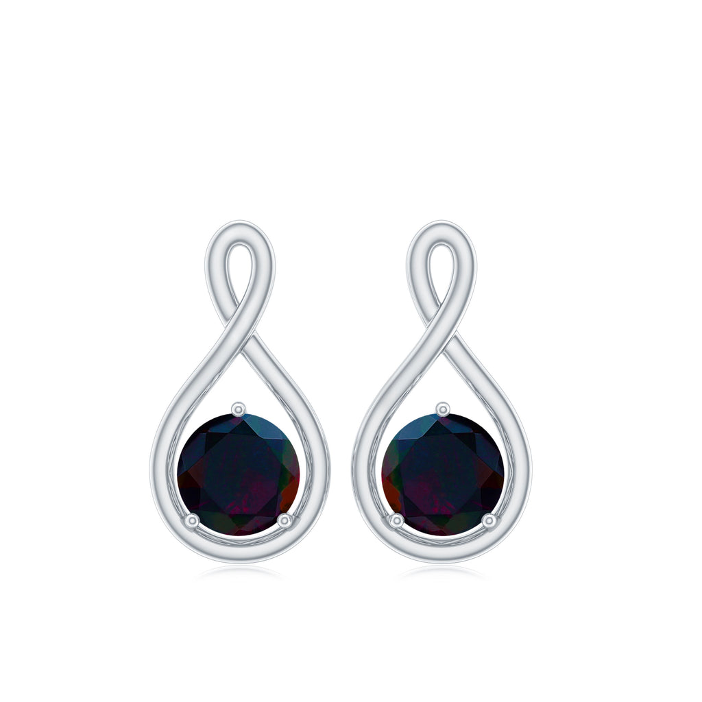 0.50 CT Solitaire Black Opal Infinity Stud Earrings with Screw Back Black Opal - ( AAA ) - Quality - Rosec Jewels