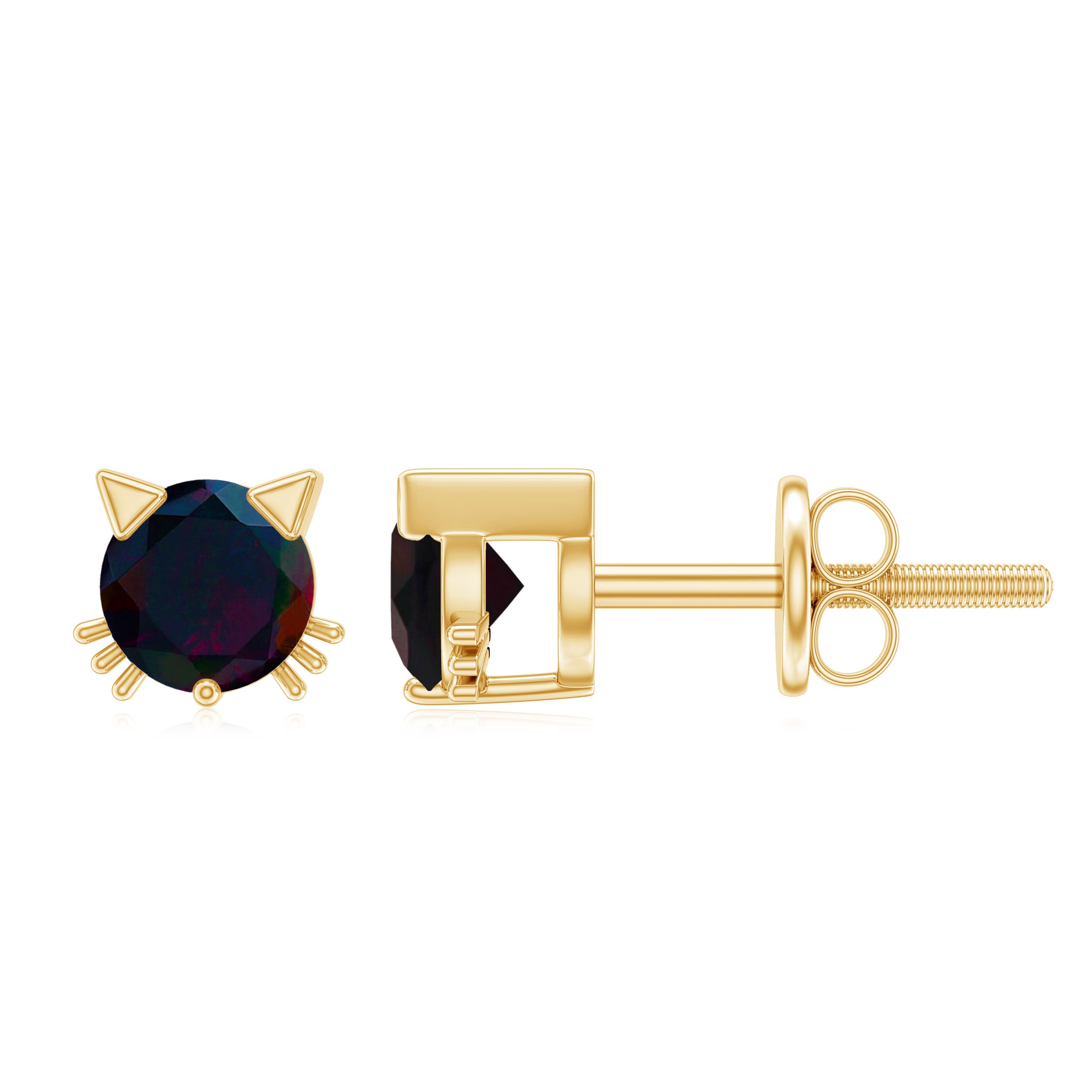 1/2 CT Solitaire Black Opal Cat Stud Earrings in Gold Black Opal - ( AAA ) - Quality - Rosec Jewels