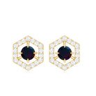 1 CT Minimal Black Opal and Diamond Geometric Stud Earrings Black Opal - ( AAA ) - Quality - Rosec Jewels