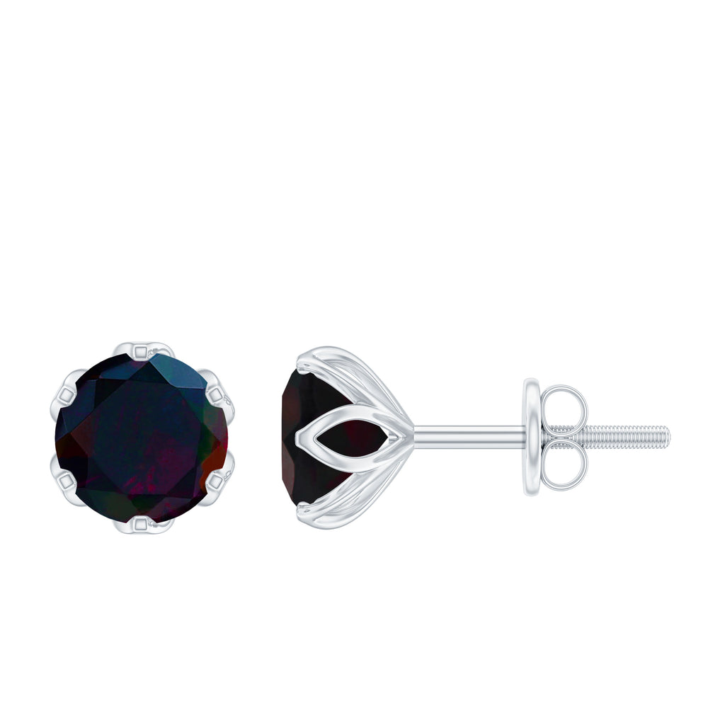 1.50 CT Round Shape Black Opal Solitaire Stud Earrings Black Opal - ( AAA ) - Quality - Rosec Jewels