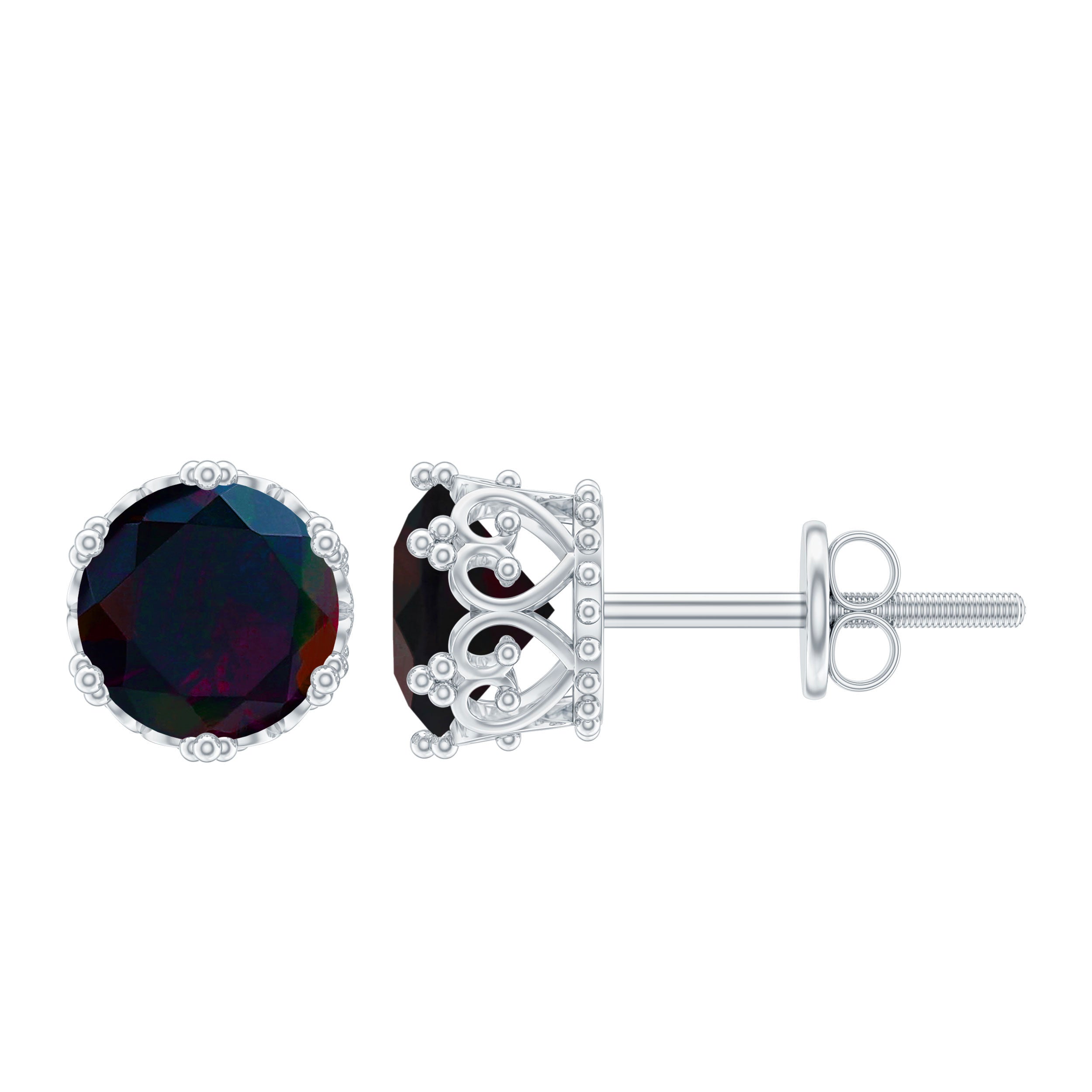 6 MM Black Opal Crown Stud Earrings in Silver