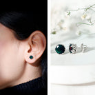 Natural 1.6 Carat Black Opal Crown Stud Earrings in Silver AAA 92.5 Sterling Silver - Rosec Jewels