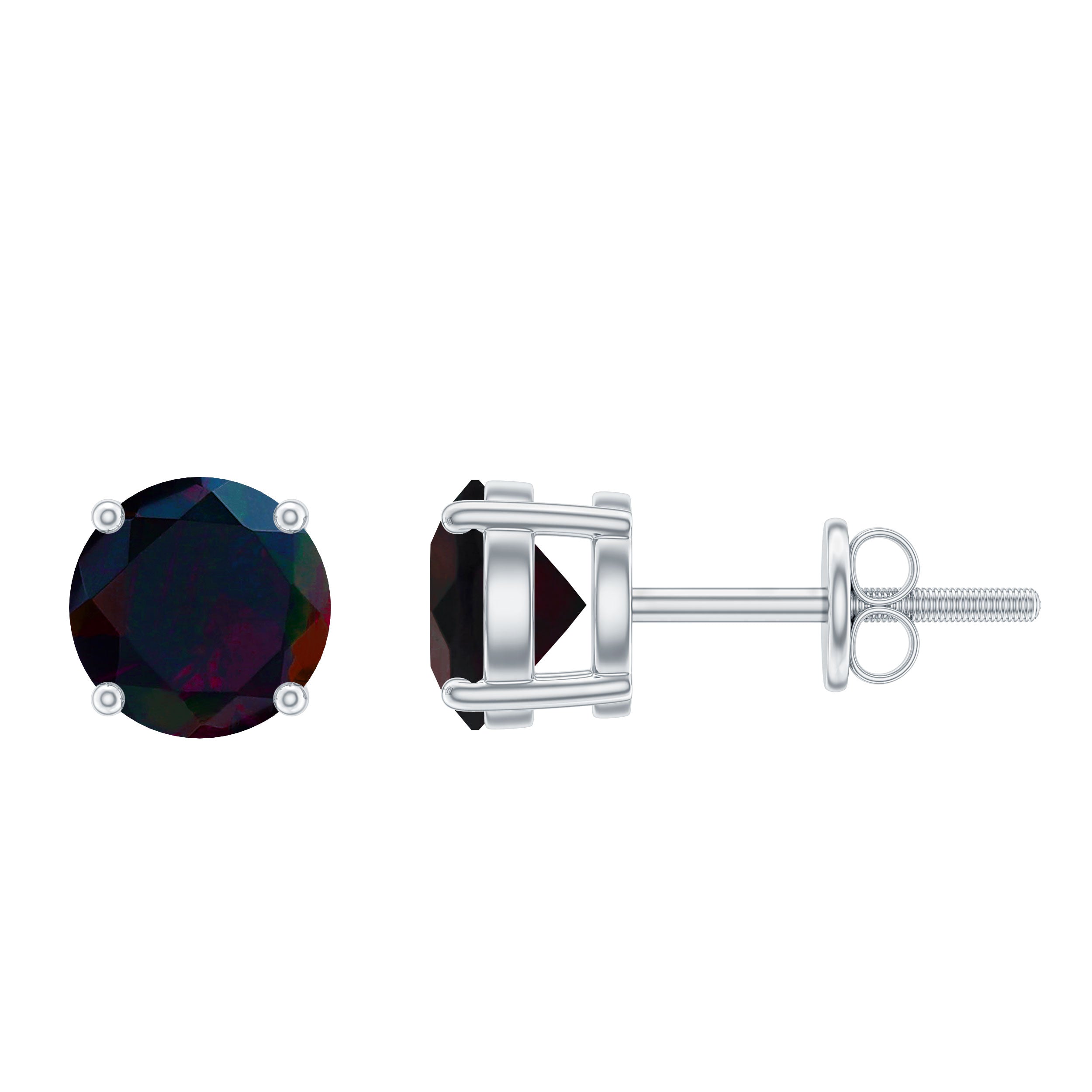 1.50 CT Black Opal Solitaire Stud Earrings in Silver Black Opal - ( AAA ) - Quality 92.5 Sterling Silver - Rosec Jewels