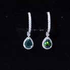 Natural 2 Carat Black Opal Teardrop Earrings with Moissanite AAA 92.5 Sterling Silver - Rosec Jewels