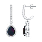 Natural 2 Carat Black Opal Teardrop Earrings with Moissanite AAA 92.5 Sterling Silver - Rosec Jewels