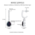 Natural 2 Carat Black Opal Teardrop Earrings with Moissanite AAA 92.5 Sterling Silver - Rosec Jewels