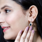Natural 2 Carat Black Opal Teardrop Earrings with Moissanite AAA 92.5 Sterling Silver - Rosec Jewels