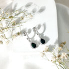 Natural 2 Carat Black Opal Teardrop Earrings with Moissanite AAA 92.5 Sterling Silver - Rosec Jewels